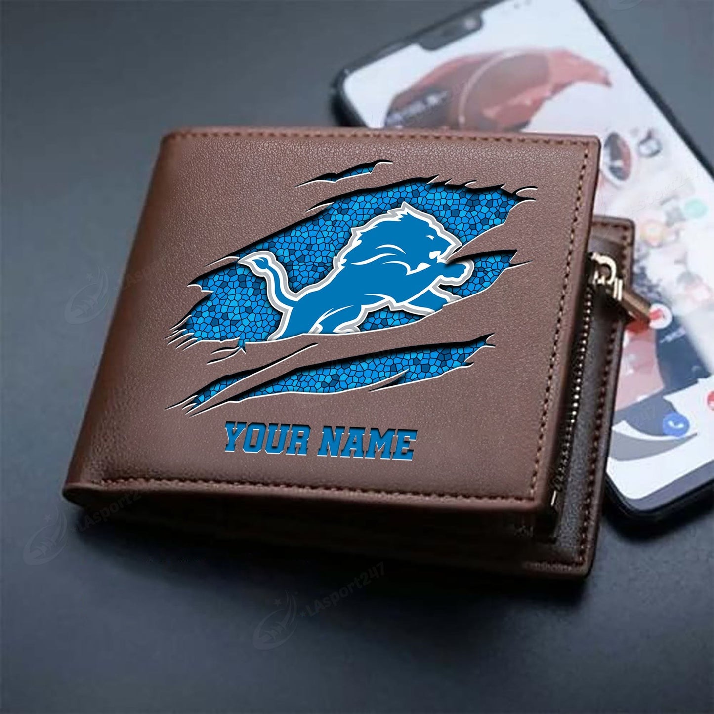LIMITED EDITION - NEW CUSTOMIZED NFL04 DTL DETROIT LIONS LEATHER WALLET