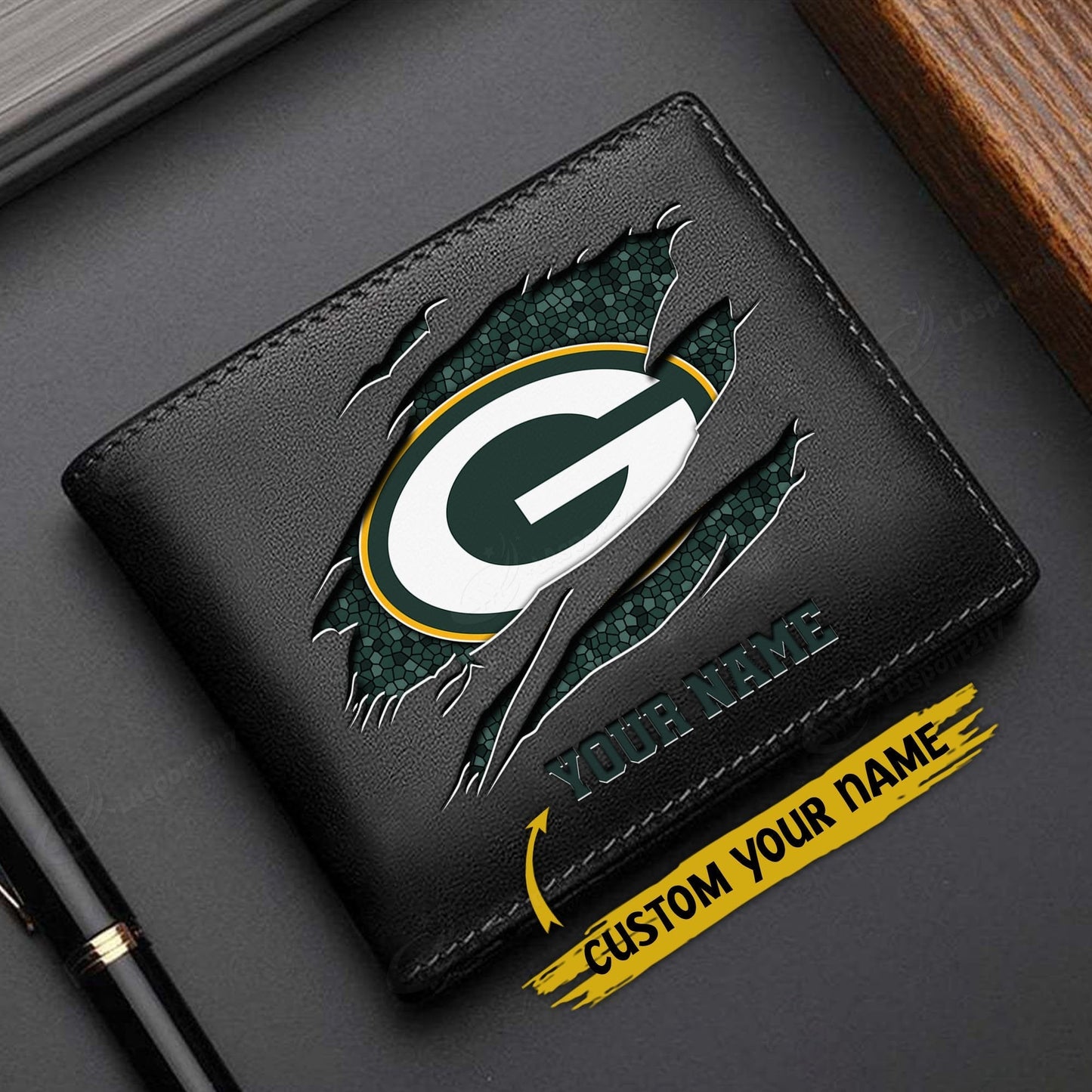 LIMITED EDITION - NEW CUSTOMIZED NFL08 GBP GREEN BAY PACKERS LEATHER WALLET