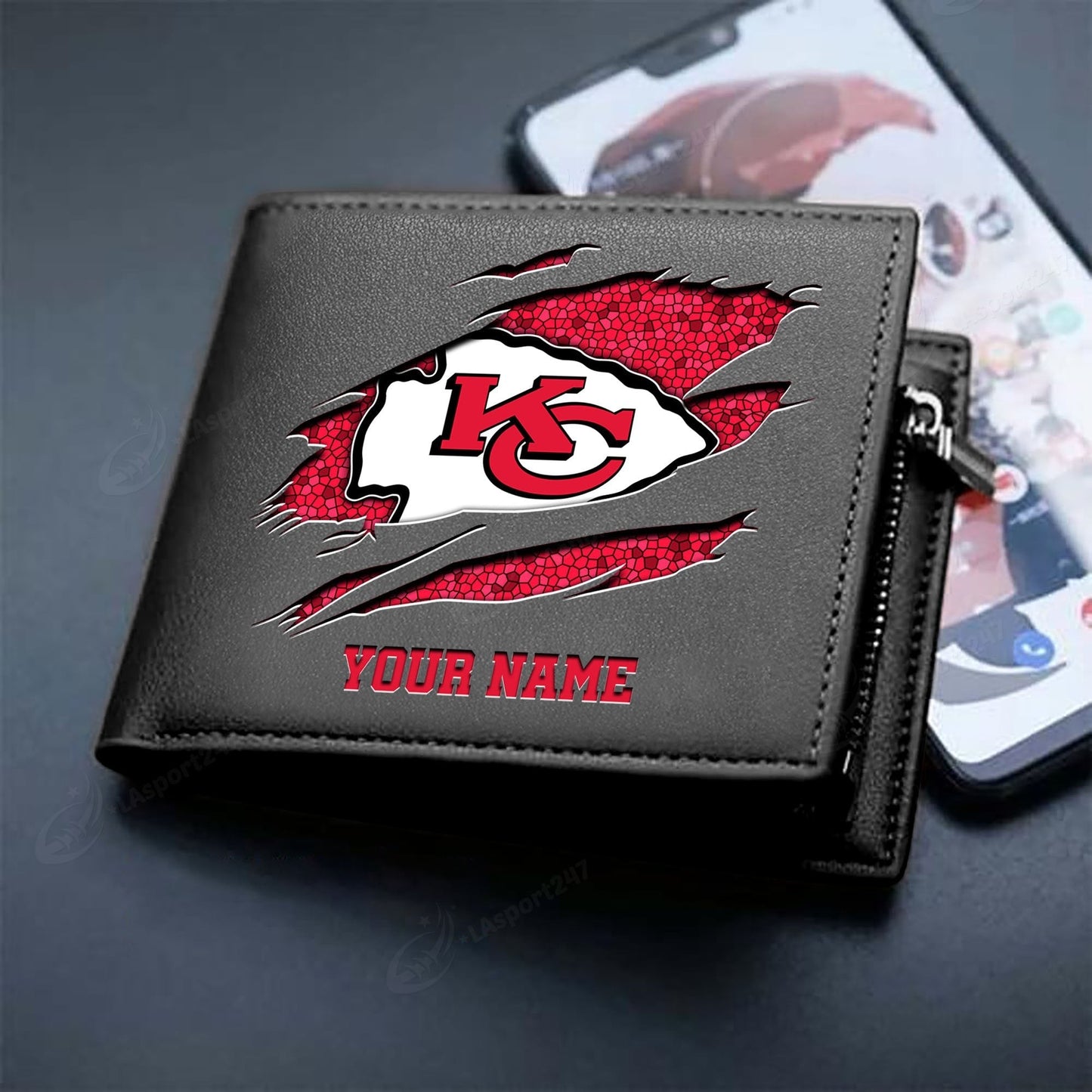 LIMITED EDITION - NEW CUSTOMIZED NFL01 KCC KANSAS CITY CHIEFS LEATHER WALLET