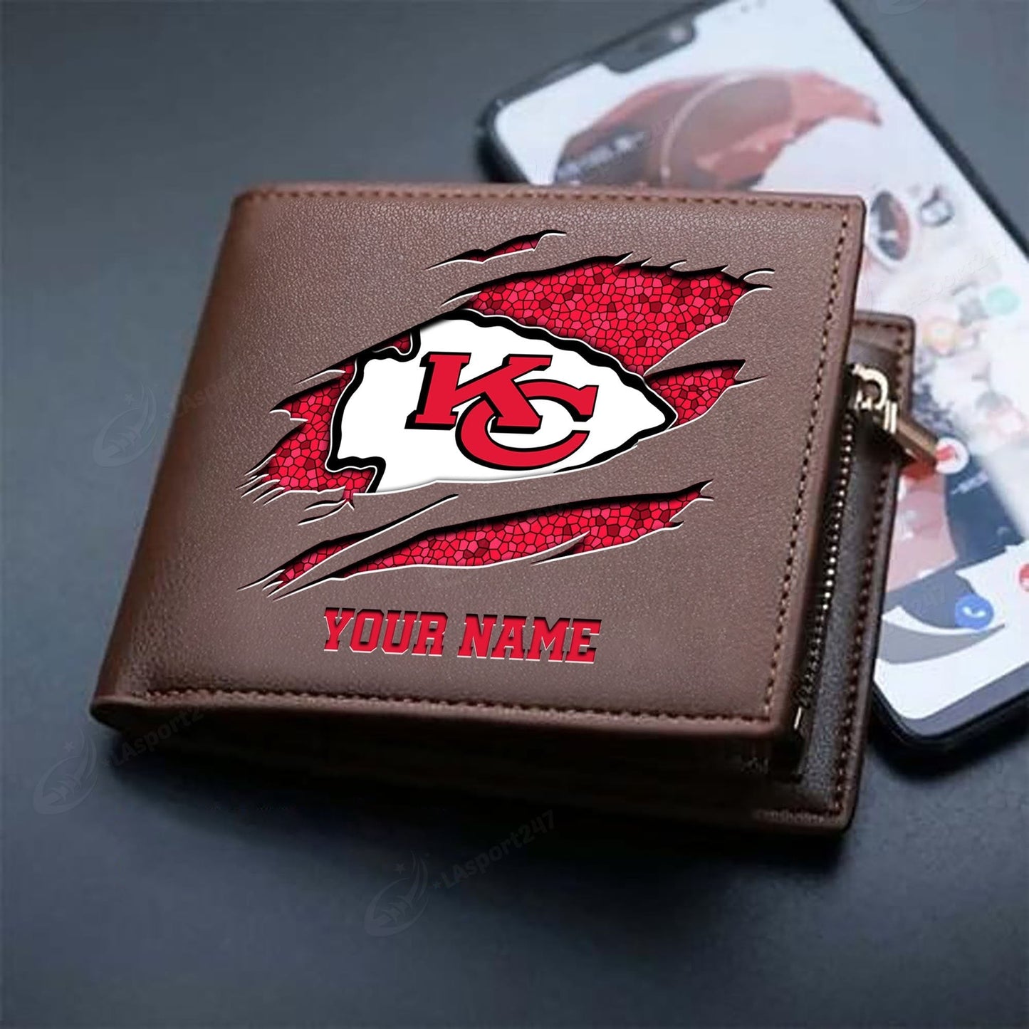 LIMITED EDITION - NEW CUSTOMIZED NFL01 KCC KANSAS CITY CHIEFS LEATHER WALLET