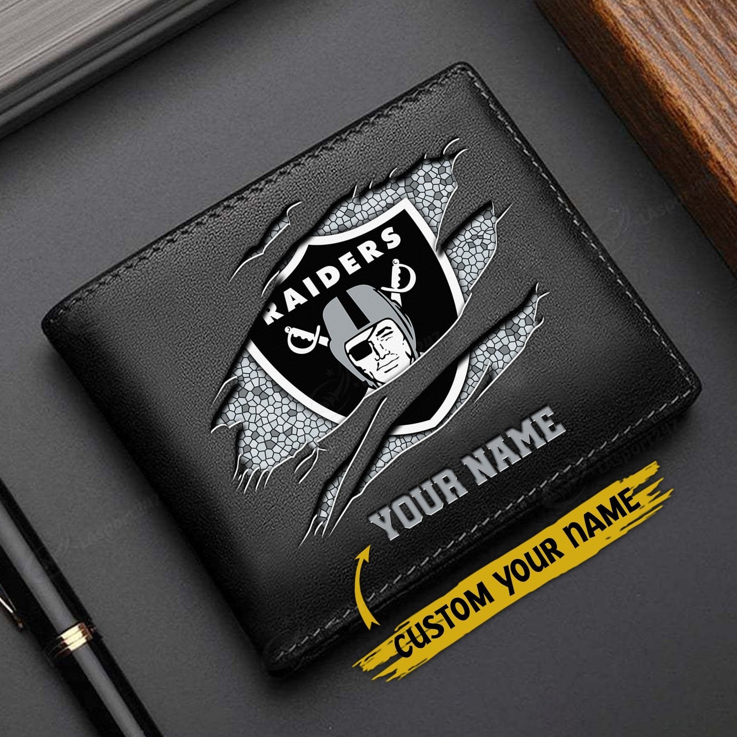 LIMITED EDITION - NEW CUSTOMIZED NFL07 LVR LAS VEGAS RAIDERS LEATHER WALLET