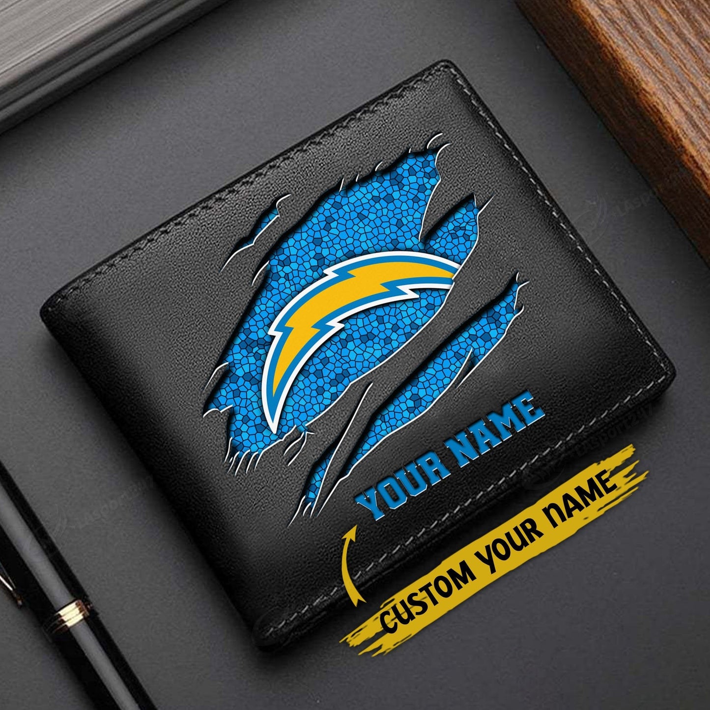LIMITED EDITION - NEW CUSTOMIZED NFL09 LAC LOS ANGELES CHARGERS LEATHER WALLET
