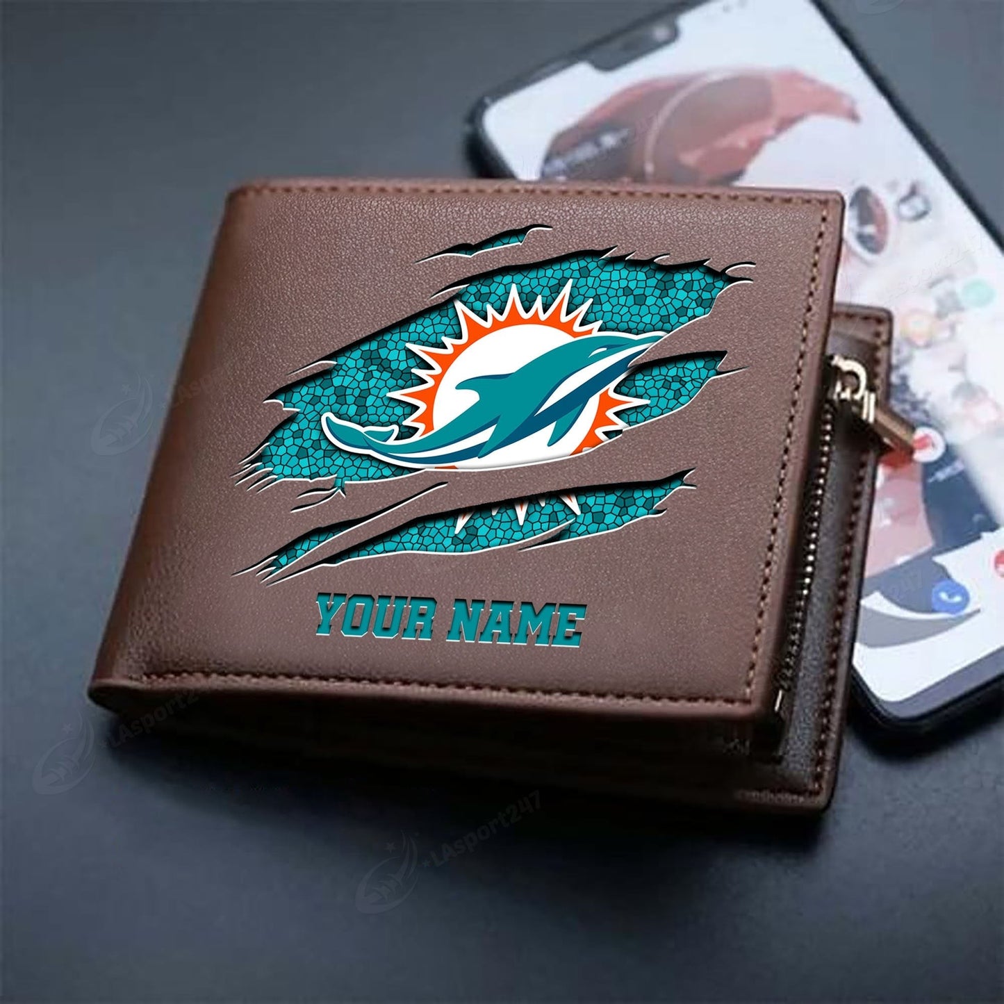 LIMITED EDITION - NEW CUSTOMIZED NFL19 MDP MIAMI DOLPHINS LEATHER WALLET