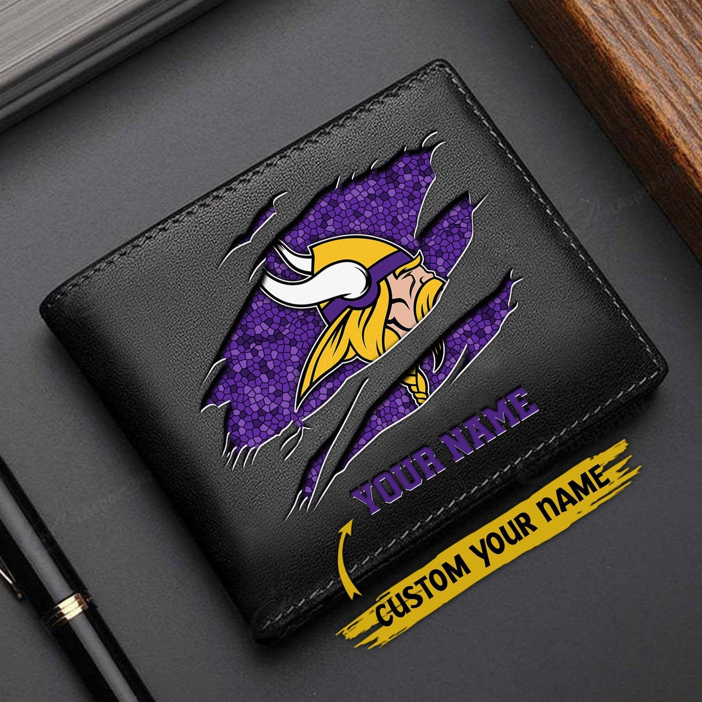 LIMITED EDITION - NEW CUSTOMIZED NFL05 MVK MINNESOTA VIKINGS LEATHER WALLET