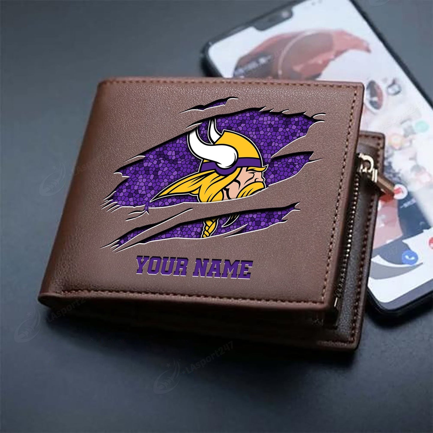 LIMITED EDITION - NEW CUSTOMIZED NFL05 MVK MINNESOTA VIKINGS LEATHER WALLET