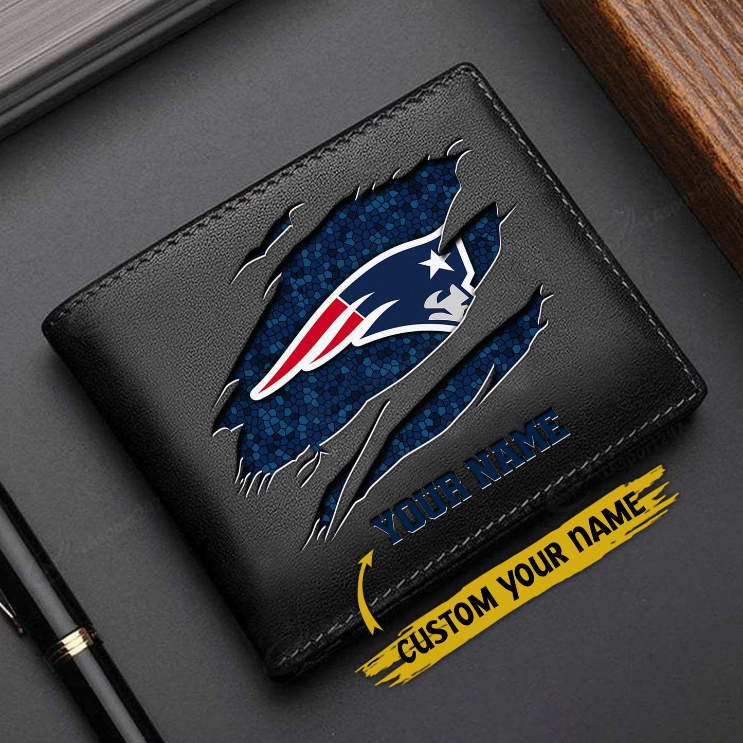 LIMITED EDITION - NEW CUSTOMIZED NFL27 NEP NEW ENGLAND PATRIOTS LEATHER WALLET