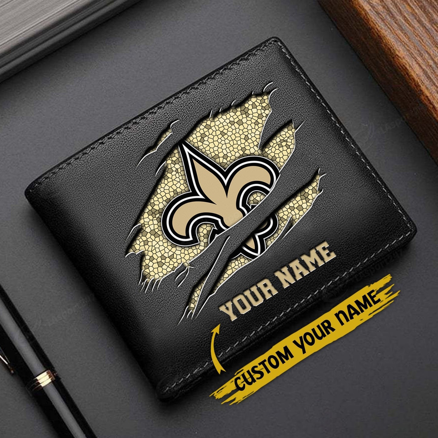 LIMITED EDITION - NEW CUSTOMIZED NFL24 NOS NEW ORLEANS SAINTS LEATHER WALLET