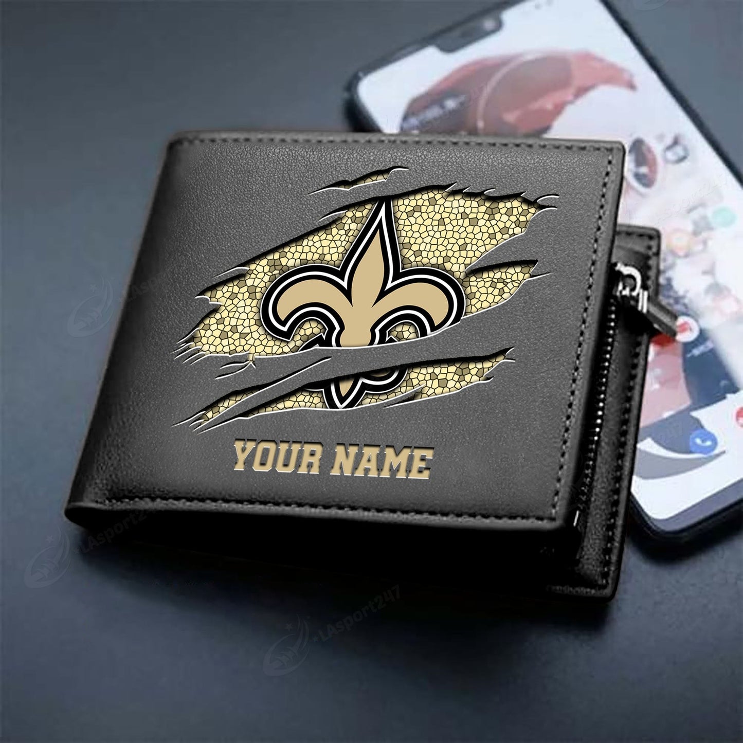 LIMITED EDITION - NEW CUSTOMIZED NFL24 NOS NEW ORLEANS SAINTS LEATHER WALLET