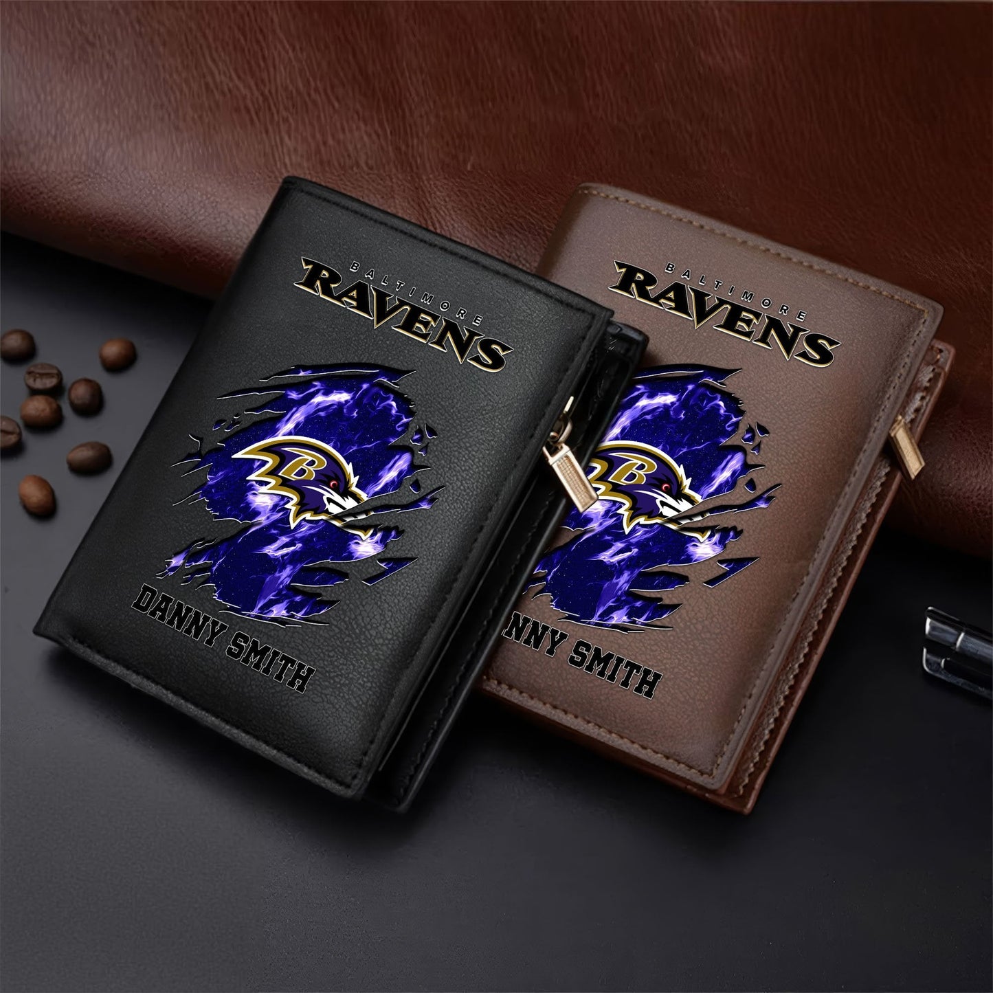 LIMITED EDITION - NEW CUSTOMIZED NFL28 BTR BALTIMORE RAVENS LEATHER VERTICAL WALLET