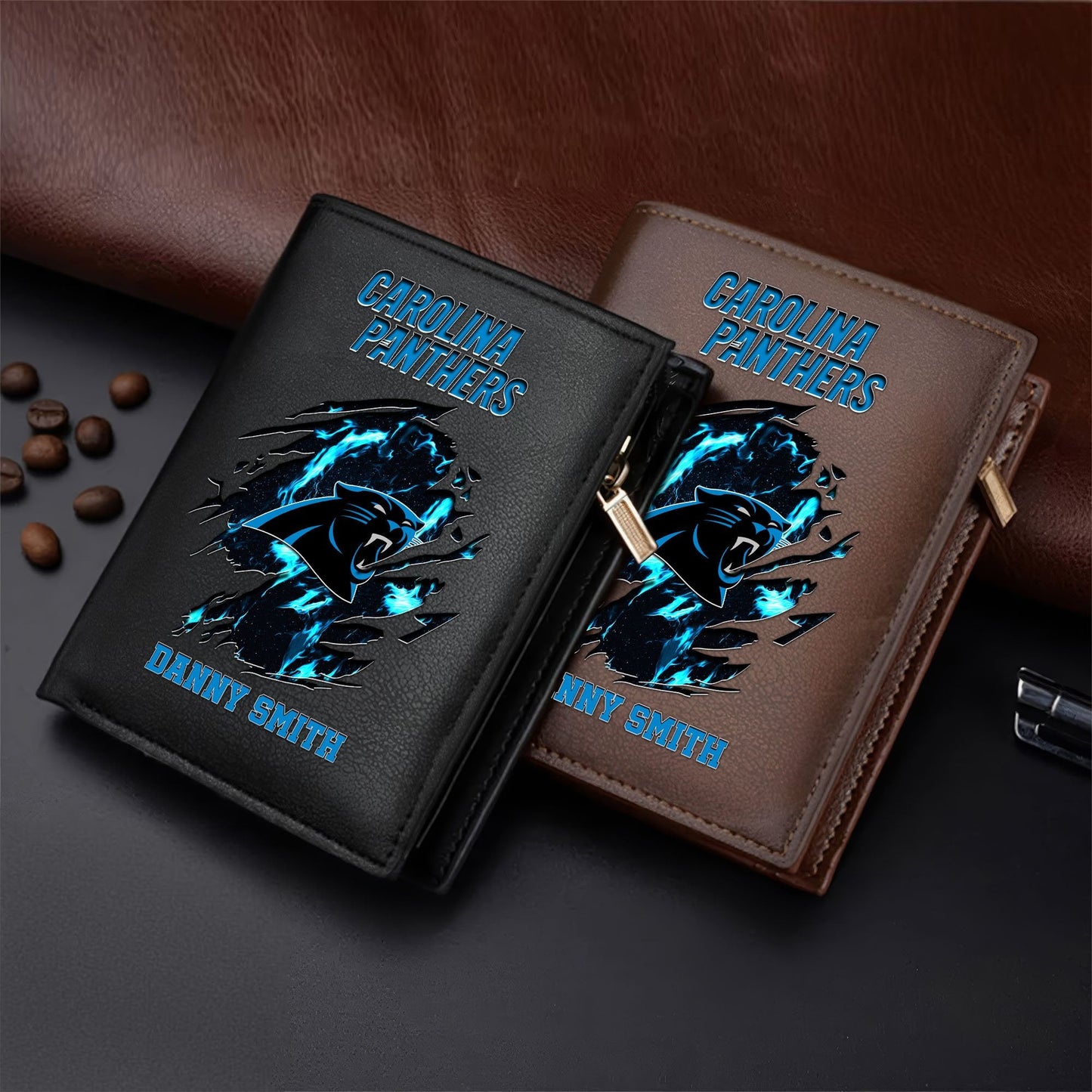 LIMITED EDITION - NEW CUSTOMIZED NFL23 CLP CAROLINA PANTHERS LEATHER VERTICAL WALLET