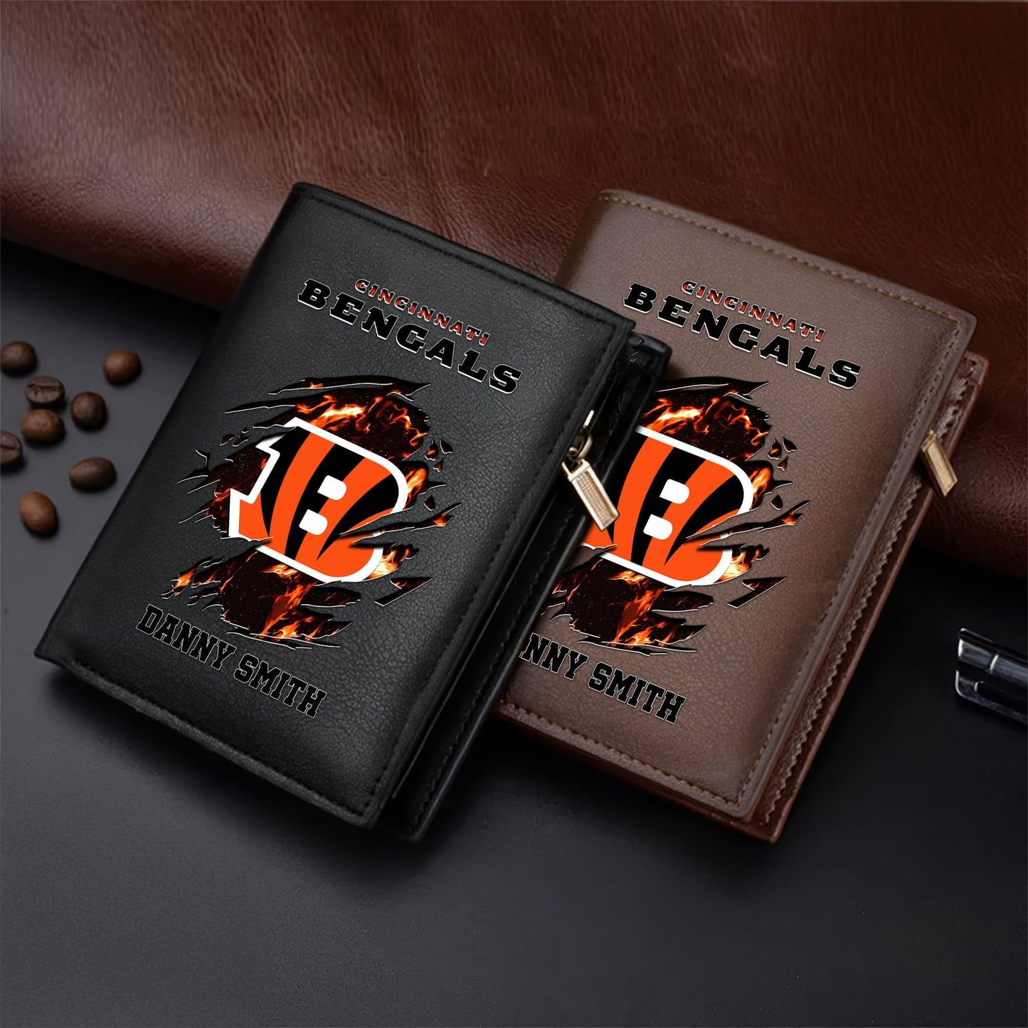 LIMITED EDITION - NEW CUSTOMIZED NFL16 CCB CINCINNATI BENGALS LEATHER VERTICAL WALLET