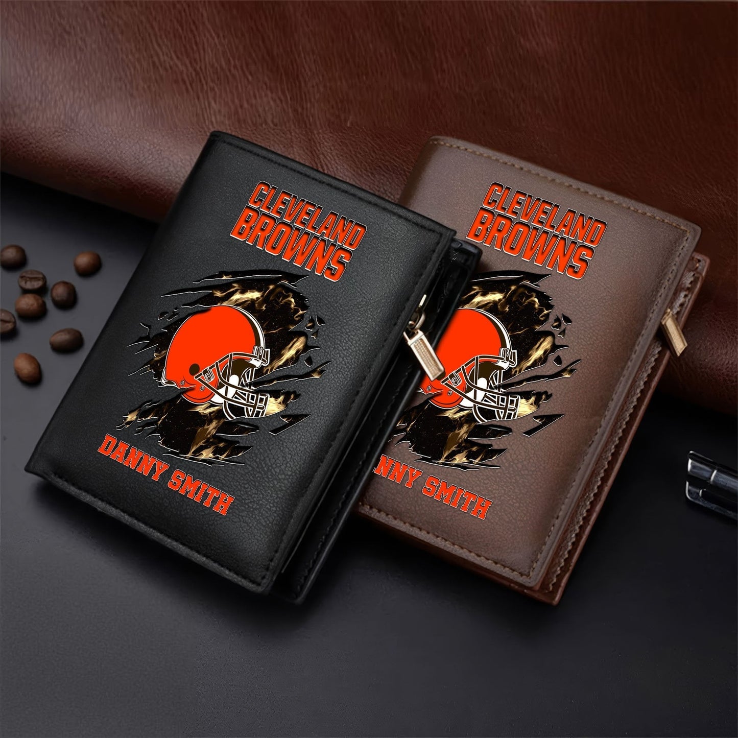 LIMITED EDITION - NEW CUSTOMIZED NFL29 CLB CLEVELAND BROWNS LEATHER VERTICAL WALLET