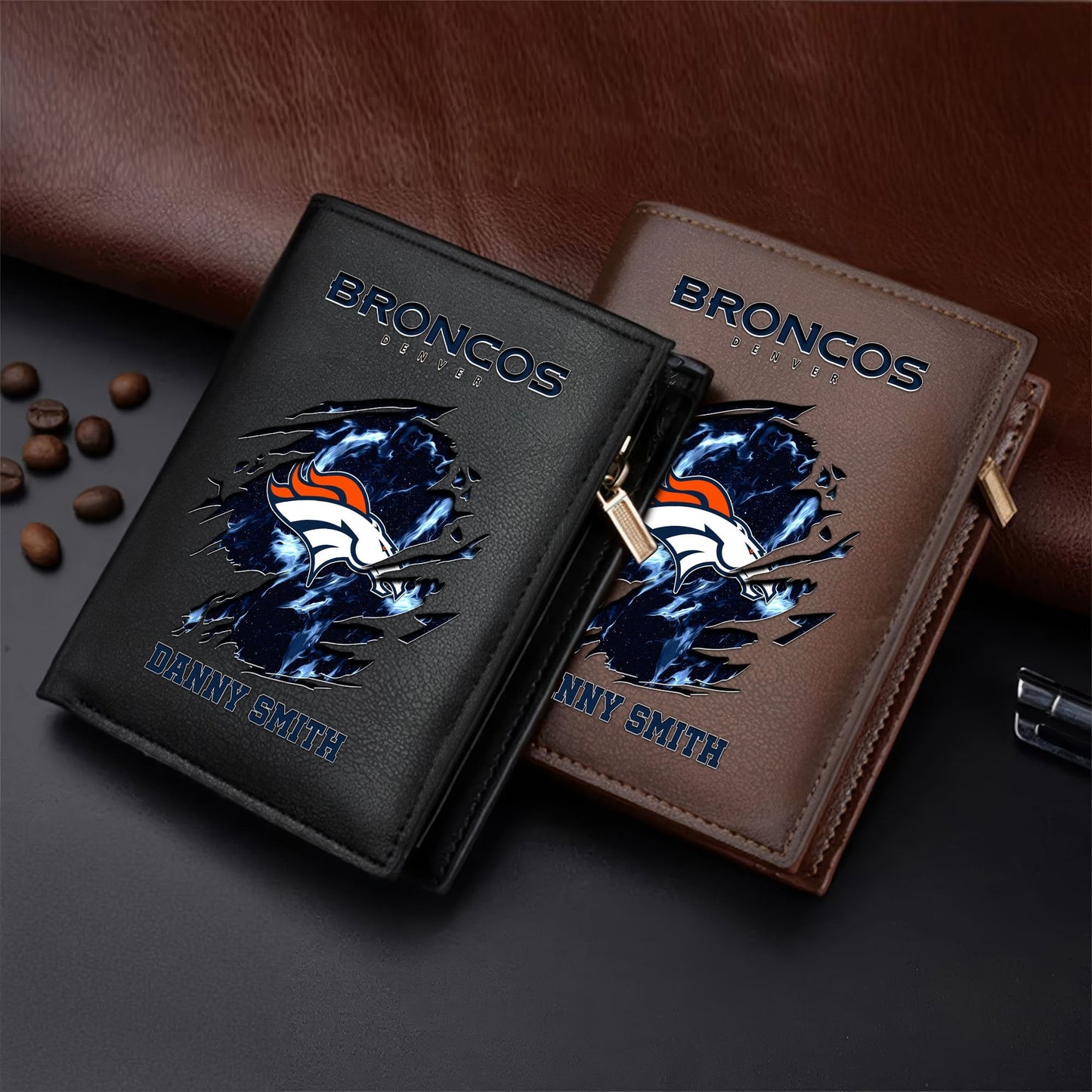 LIMITED EDITION - NEW CUSTOMIZED NFL13 DVB DENVER BRONCOS LEATHER VERTICAL WALLET