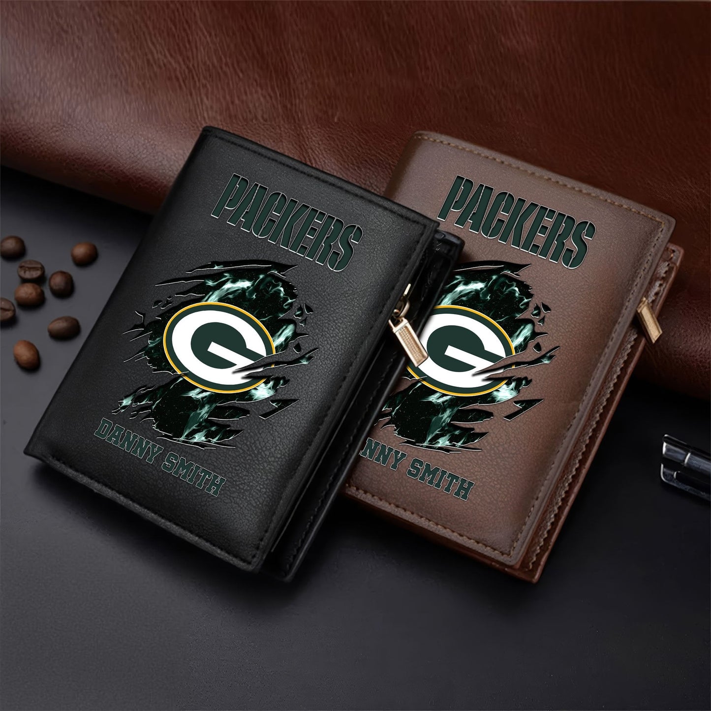 LIMITED EDITION - NEW CUSTOMIZED NFL08 GBP GREEN BAY PACKERS LEATHER VERTICAL WALLET