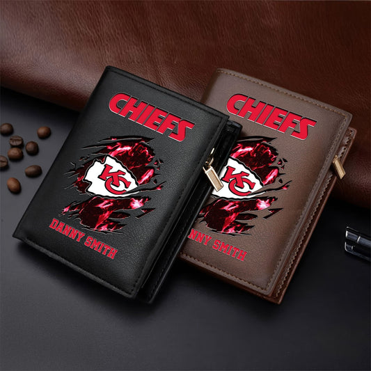 LIMITED EDITION - NEW CUSTOMIZED NFL01 KCC KANSAS CITY CHIEFS LEATHER VERTICAL WALLET