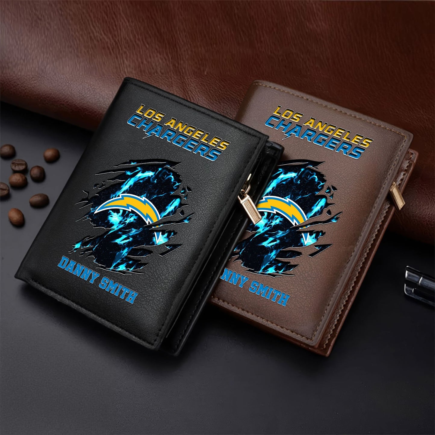 LIMITED EDITION - NEW CUSTOMIZED NFL09 LAC LOS ANGELES CHARGERS LEATHER VERTICAL WALLET