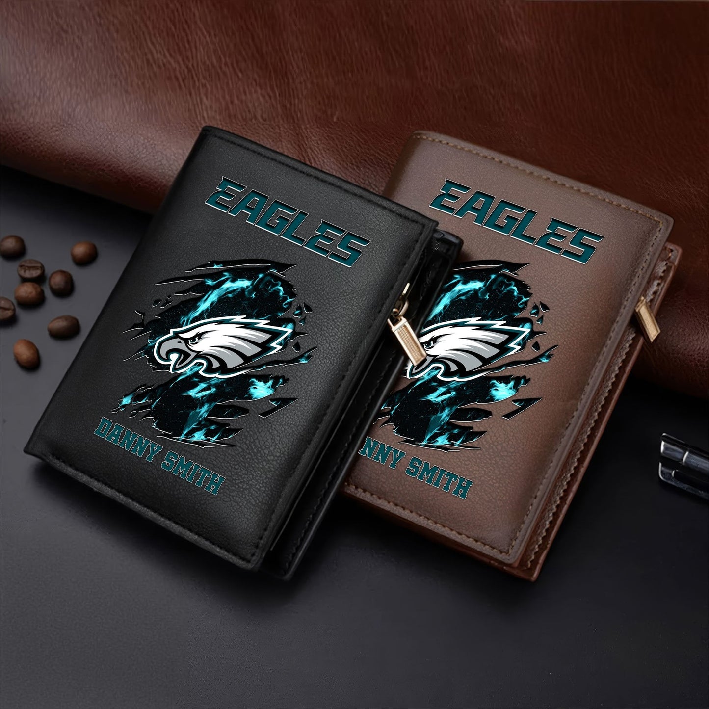 LIMITED EDITION - NEW CUSTOMIZED NFL02 PPE PHILADELPHIA EAGLES LEATHER VERTICAL WALLET