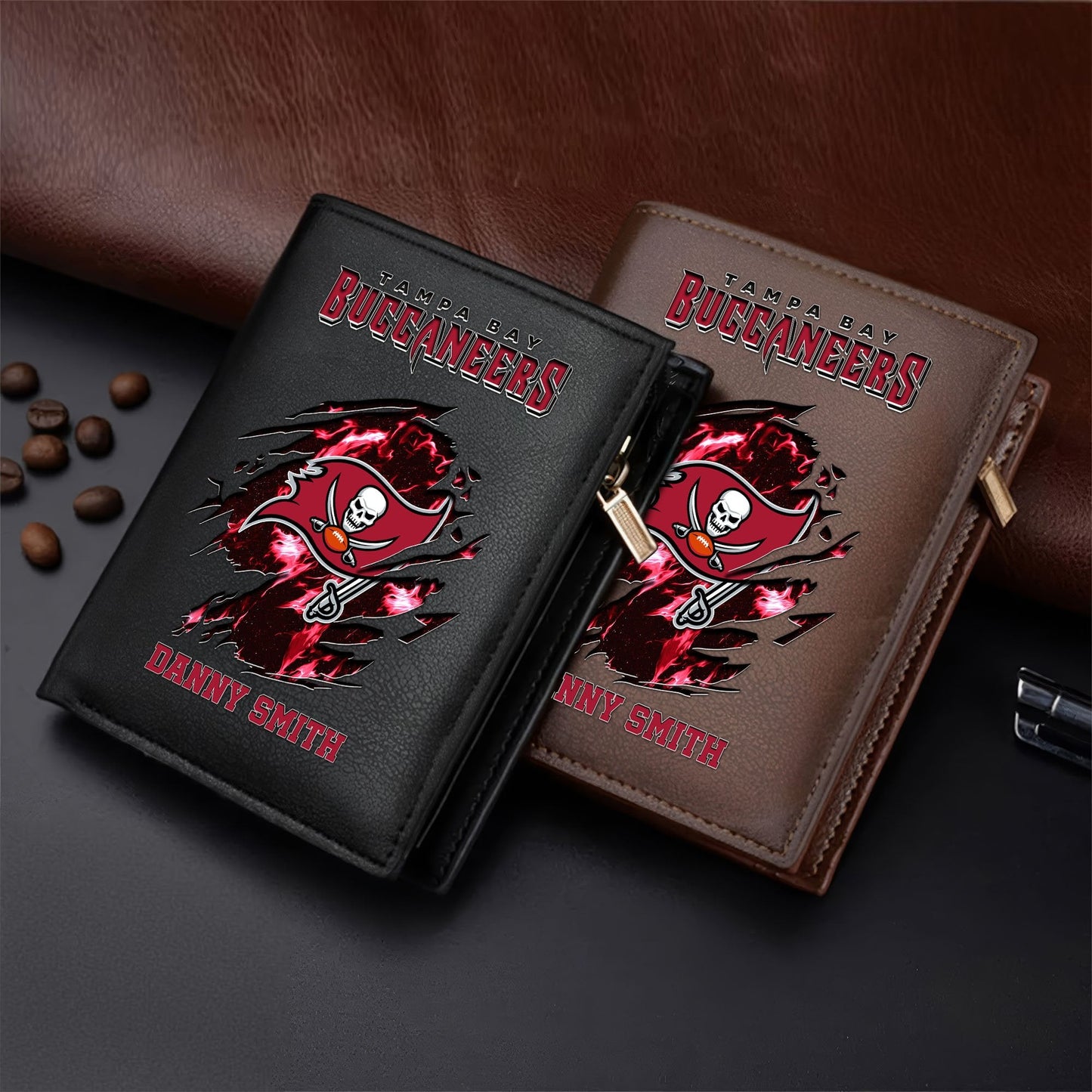 LIMITED EDITION - NEW CUSTOMIZED NFL10 TBB TAMPA BAY BUCCANEERS LEATHER VERTICAL WALLET