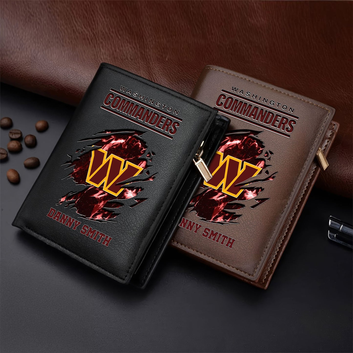LIMITED EDITION - NEW CUSTOMIZED NFL12 WTC WASHINGTON COMMANDERS LEATHER VERTICAL WALLET