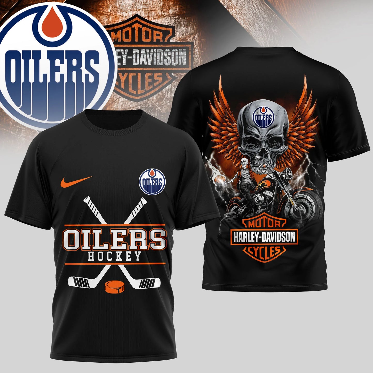 LIMITED EDITION - NEW CUSTOMIZED NHL03 EMO EDMONTON OILERS x HARLEY DAVIDSON UNISEX T-SHIRT