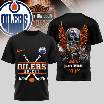 LIMITED EDITION - NEW CUSTOMIZED NHL03 EMO EDMONTON OILERS x HARLEY DAVIDSON UNISEX T-SHIRT