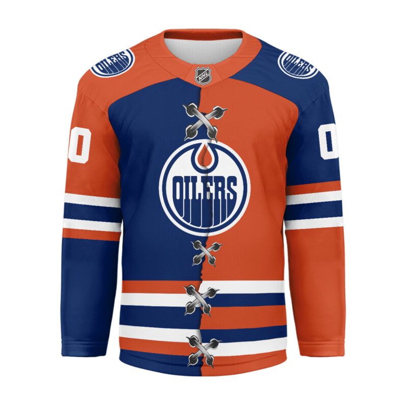 [SUPER SALE] NEW CUSTOMIZED NHL03 EMO EDMONTON OILERS UNISEX HOCKEY JERSEY