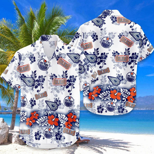 LIMITED EDITION - NEW CUSTOMIZED NHL03 EMO EDMONTON OILERS UNISEX HAWAIIAN SHIRT & SHORTS SET