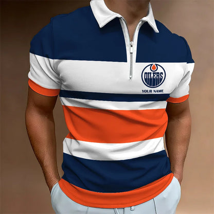 LIMITED EDITION - NEW CUSTOMIZED NHL03 EMO EDMONTON OILERS ZIP POLO SHIRT