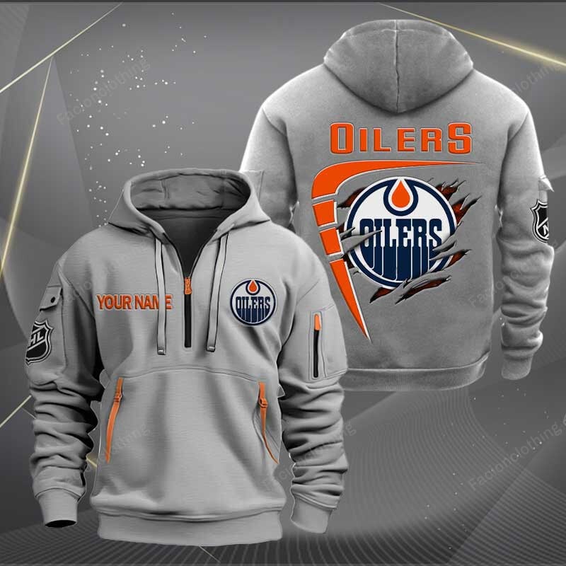 LIMITED EDITION - NEW CUSTOMIZED NHL03 EMO EDMONTON OILERS QUARTER ZIP HOODIE