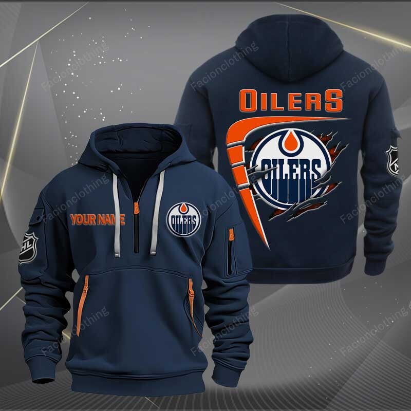 LIMITED EDITION - NEW CUSTOMIZED NHL03 EMO EDMONTON OILERS QUARTER ZIP HOODIE