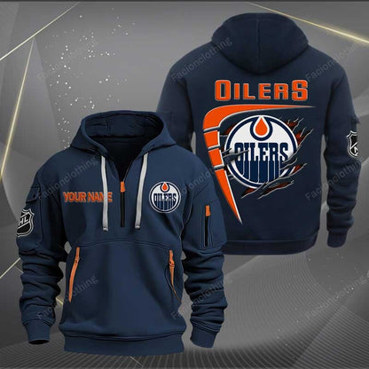 LIMITED EDITION - NEW CUSTOMIZED NHL03 EMO EDMONTON OILERS QUARTER ZIP HOODIE