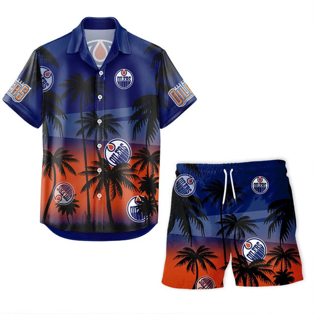 LIMITED EDITION - NEW CUSTOMIZED NHL03 EMO EDMONTON OILERS UNISEX HAWAIIAN SHIRT & SHORTS SET