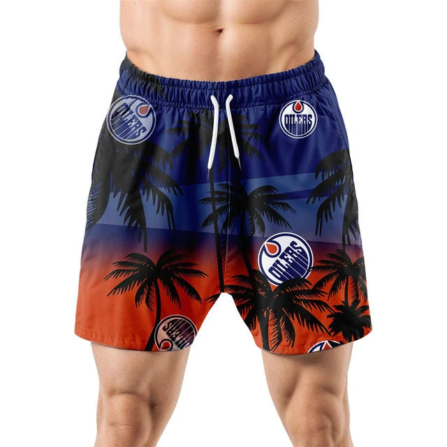 LIMITED EDITION - NEW CUSTOMIZED NHL03 EMO EDMONTON OILERS UNISEX HAWAIIAN SHIRT & SHORTS SET