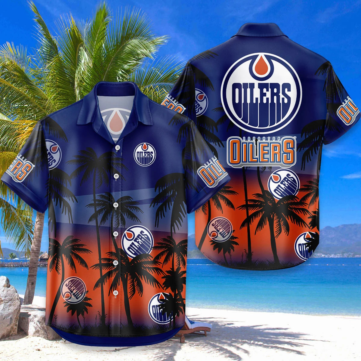 LIMITED EDITION - NEW CUSTOMIZED NHL03 EMO EDMONTON OILERS UNISEX HAWAIIAN SHIRT & SHORTS SET
