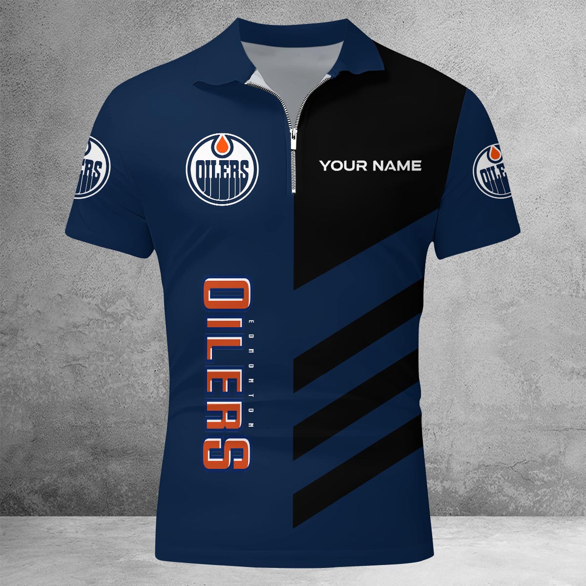 LIMITED EDITION - NEW CUSTOMIZED NHL03 EMO EDMONTON OILERS ZIP POLO SHIRT