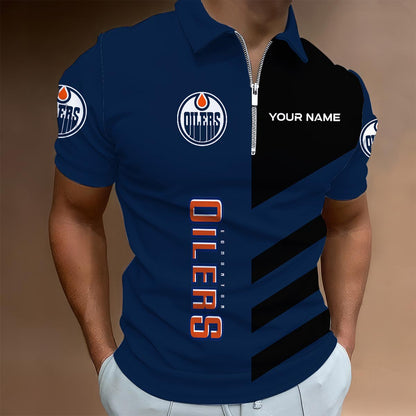 LIMITED EDITION - NEW CUSTOMIZED NHL03 EMO EDMONTON OILERS ZIP POLO SHIRT