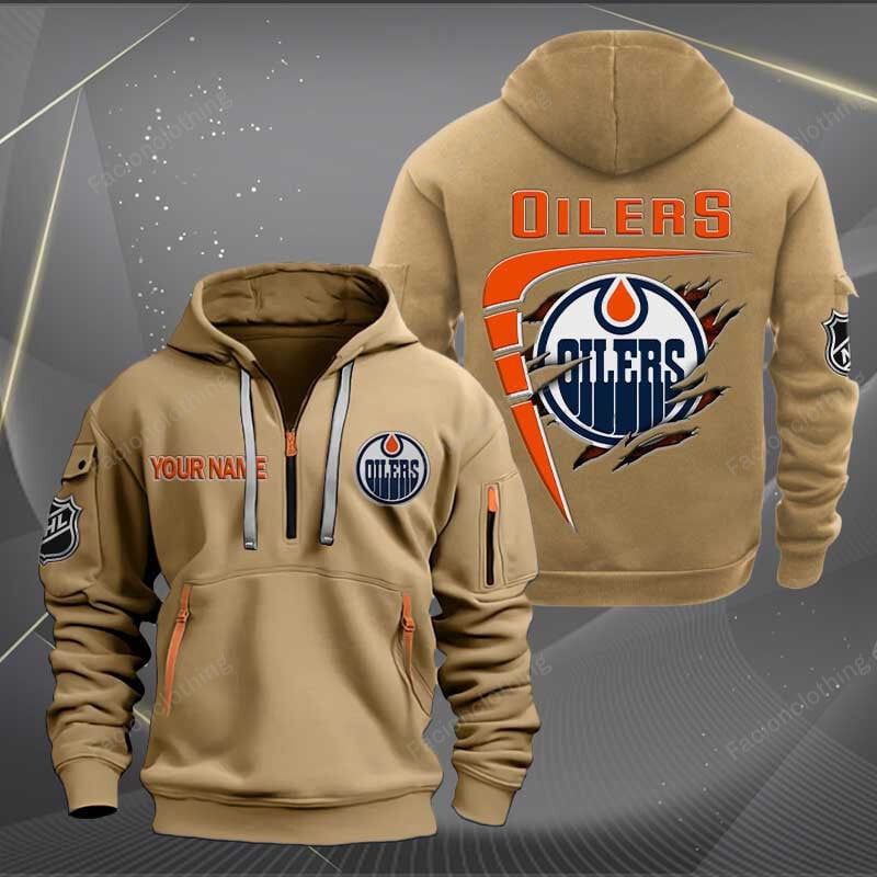 LIMITED EDITION - NEW CUSTOMIZED NHL03 EMO EDMONTON OILERS QUARTER ZIP HOODIE