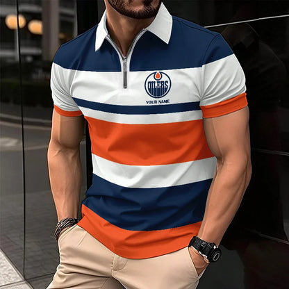 LIMITED EDITION - NEW CUSTOMIZED NHL03 EMO EDMONTON OILERS ZIP POLO SHIRT