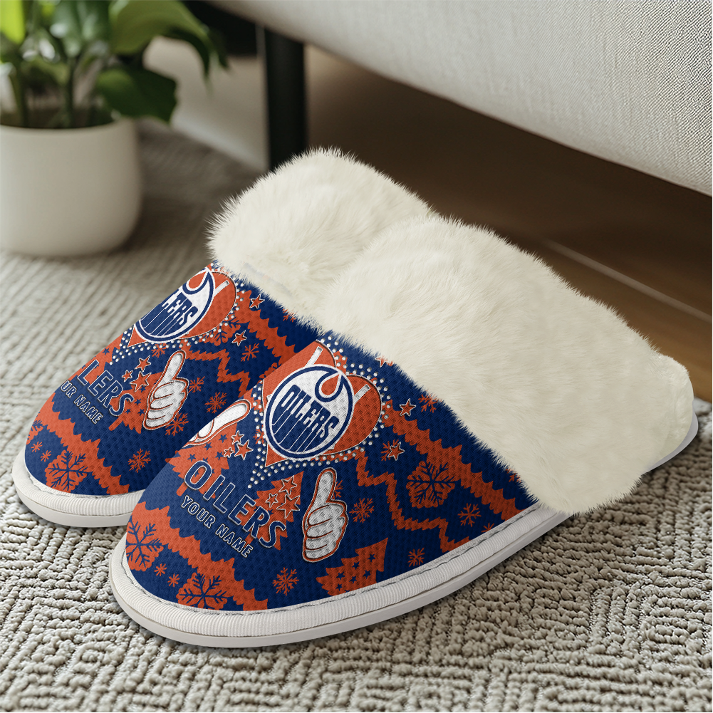 LIMITED EDITION - NEW CUSTOMIZED NHL03 EMO EDMONTON OILERS FUR-LINED SLIPPERS