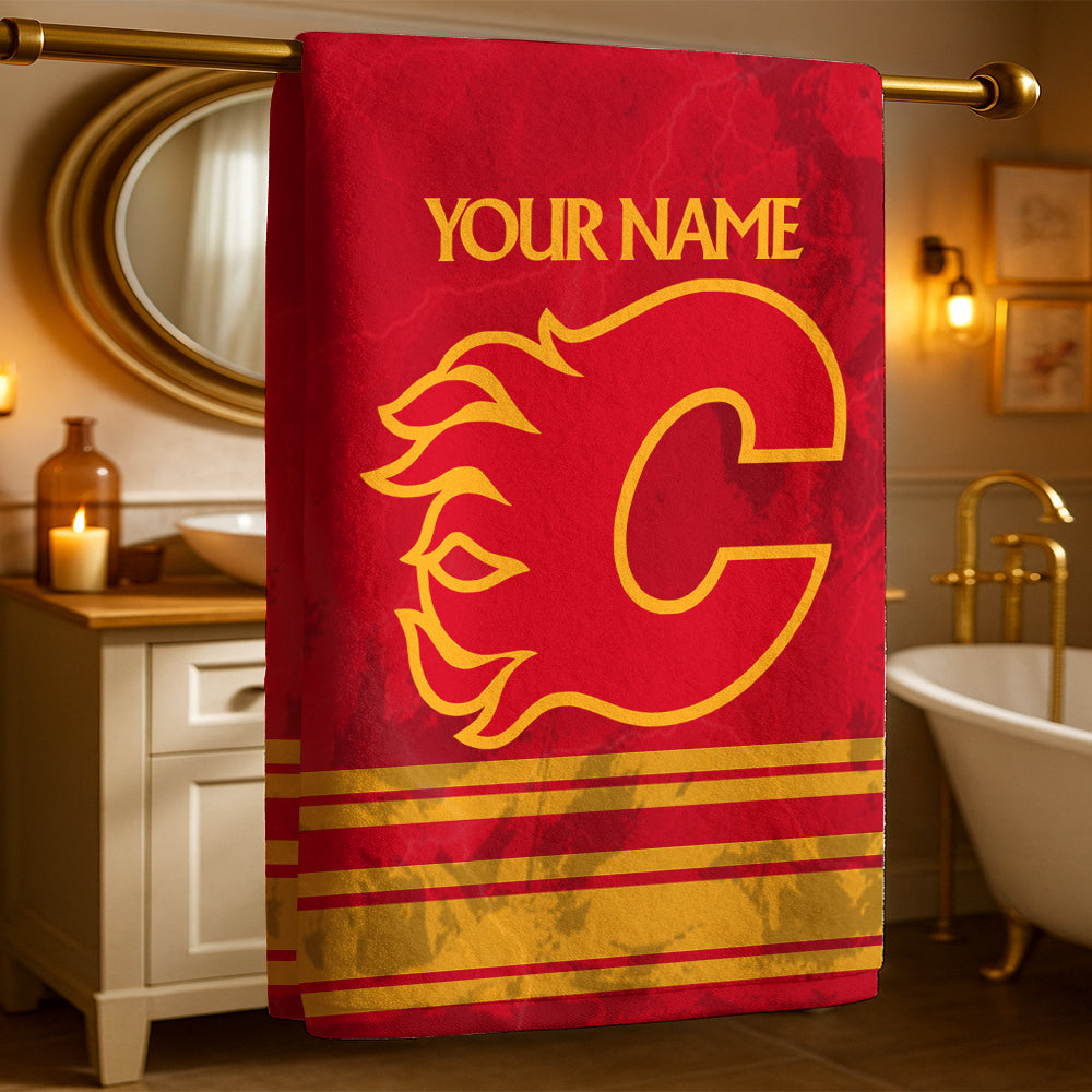 LIMITED EDITION - NEW CUSTOMIZED NHL17 CGF CALGARY FLAMES BEACH & BATH TOWEL