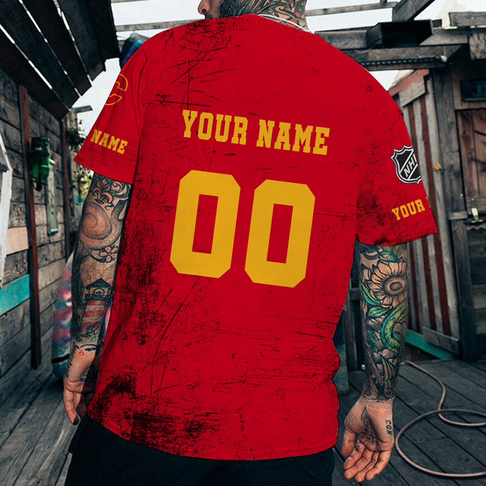 LIMITED EDITION - NEW CUSTOMIZED NHL17 CGF CALGARY FLAMES T-SHIRT FOR FANS