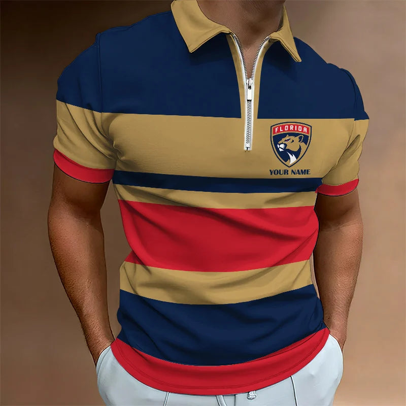 LIMITED EDITION - NEW CUSTOMIZED NHL01 FPT FLORIDA PANTHERS ZIP POLO SHIRT