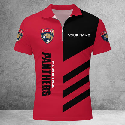 LIMITED EDITION - NEW CUSTOMIZED NHL01 FPT FLORIDA PANTHERS ZIP POLO SHIRT