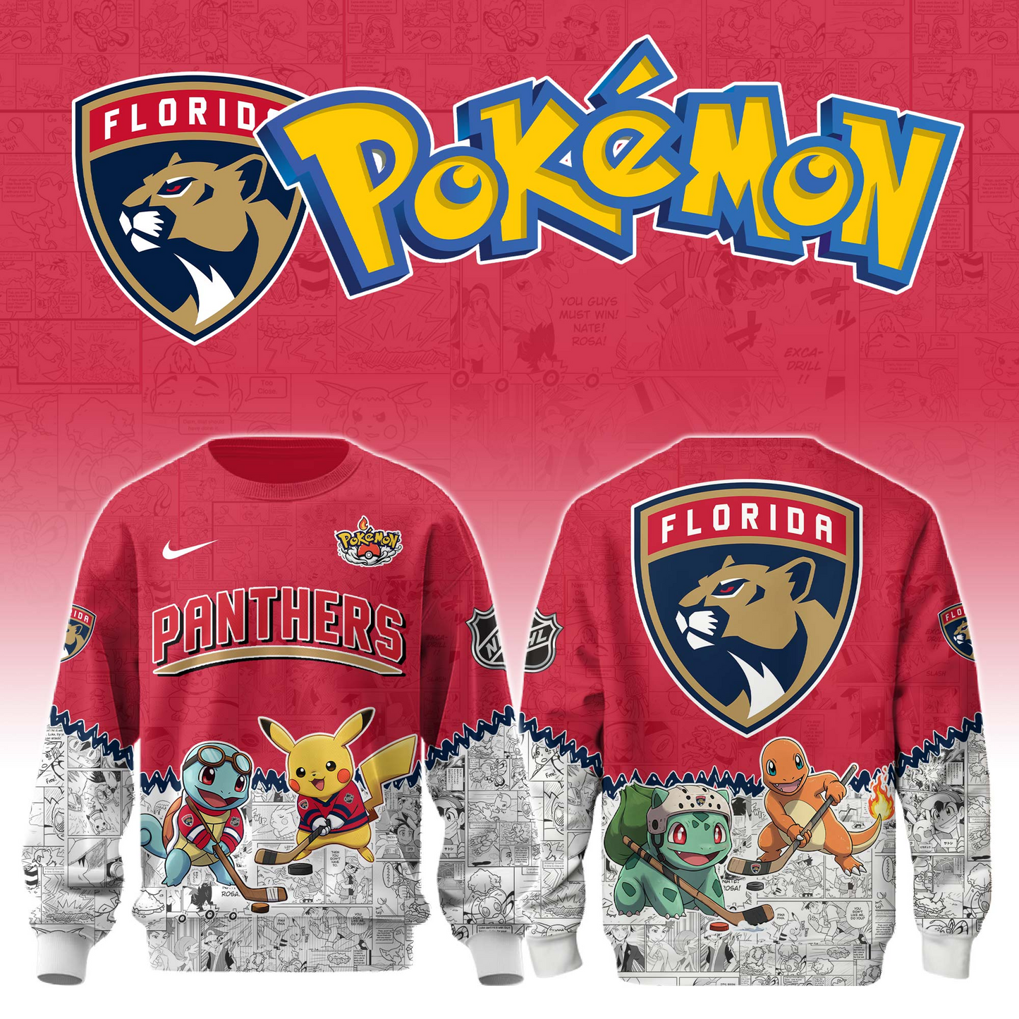 LIMITED EDITION - NEW CUSTOMIZED NHL01 FPT FLORIDA PANTHERS X POKÉMON T-SHIRT, SWEATSHIRT, HOODIE & ZIP HOODIE