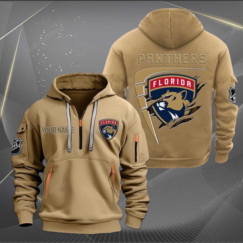 LIMITED EDITION - NEW CUSTOMIZED NHL01 FPT FLORIDA PANTHERS QUARTER ZIP HOODIE