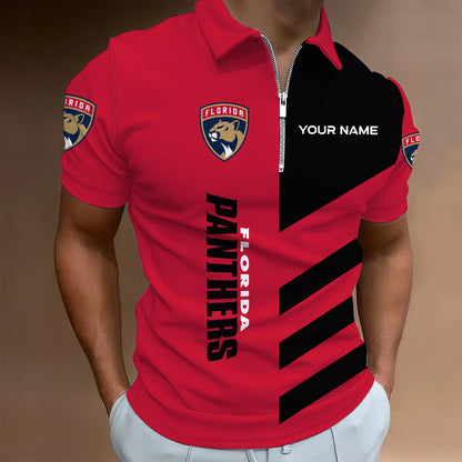 LIMITED EDITION - NEW CUSTOMIZED NHL01 FPT FLORIDA PANTHERS ZIP POLO SHIRT