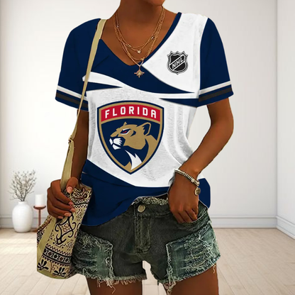 LIMITED EDITION - NEW CUSTOMIZED NHL01 FPT FLORIDA PANTHERS V-NECK FEMALE SHIRT