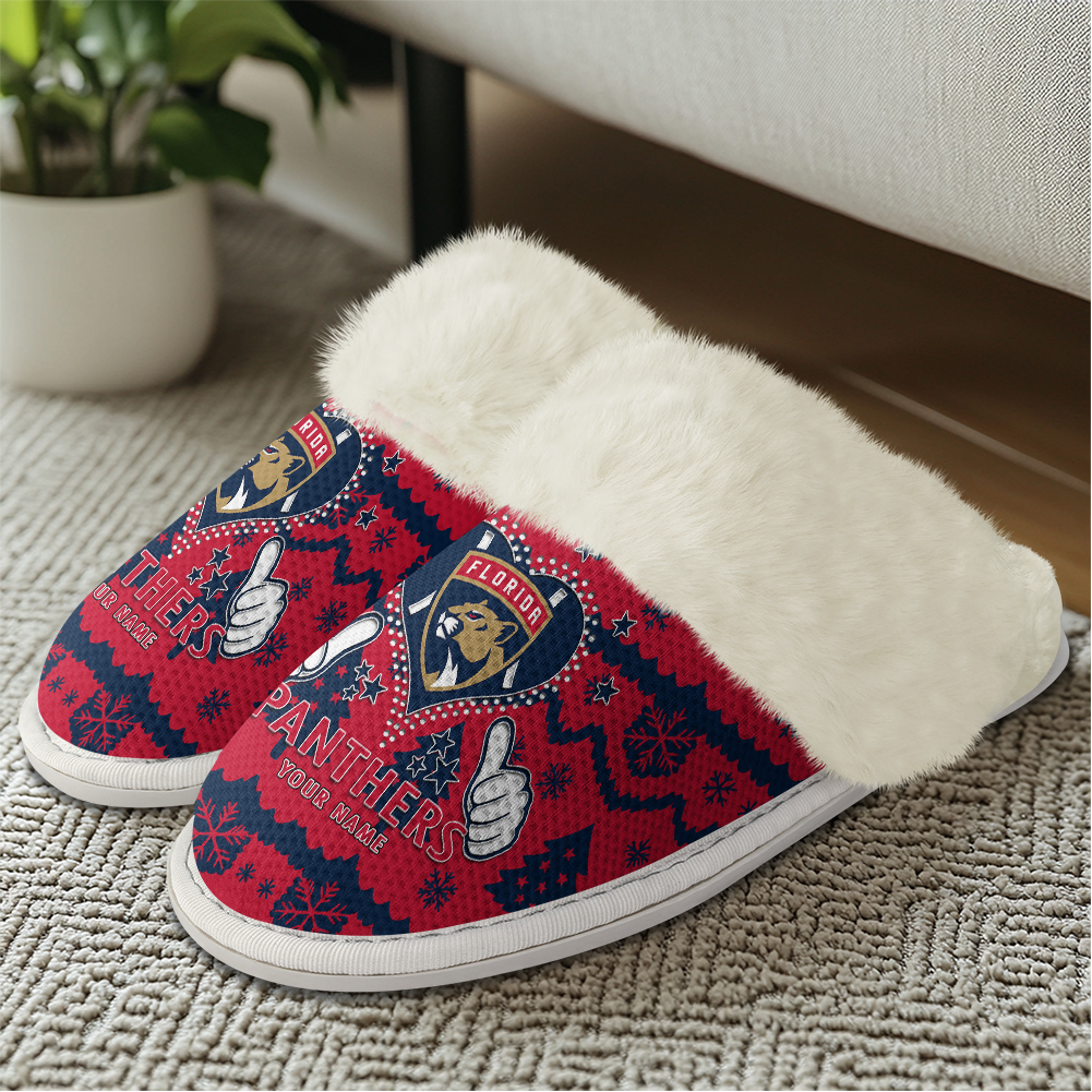 LIMITED EDITION - NEW CUSTOMIZED NHL01 FPT FLORIDA PANTHERS FUR-LINED SLIPPERS