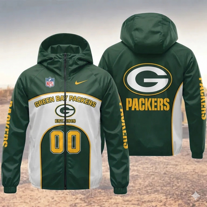 LIMITED EDITION - NEW CUSTOMIZED NFL08 GBP GREEN BAY PACKERS WINDBREAKER JACKET