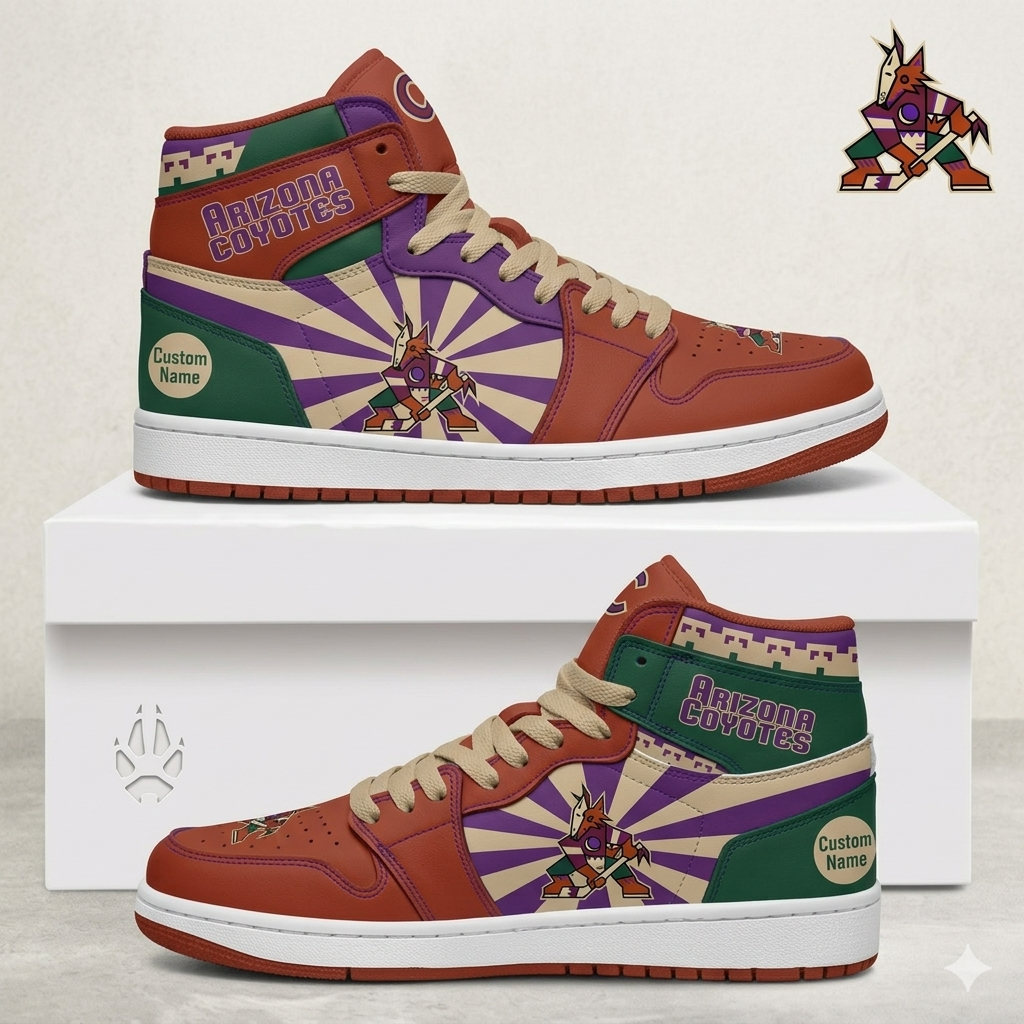 LIMITED EDITION - NEW CUSTOMIZED NHL30 AZ COYOTES AIR JORDAN SNEAKERS